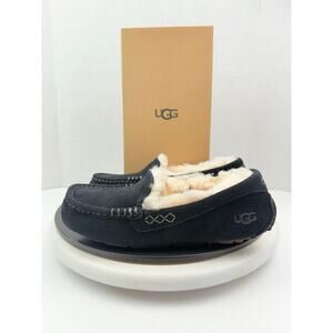 UGG Ansley Moccasin Womens Sz 6 Shearling Indoor Outdoor Black Slippers  Shoes